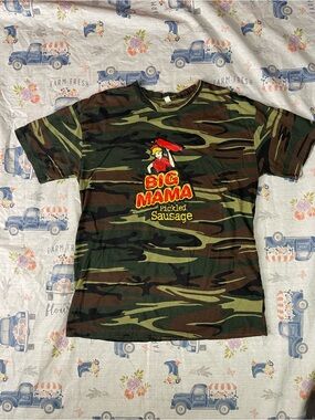 Cheeky Big Mama Pickled Sausage Double Sided Camouflage Double Sided T-Shirt XL